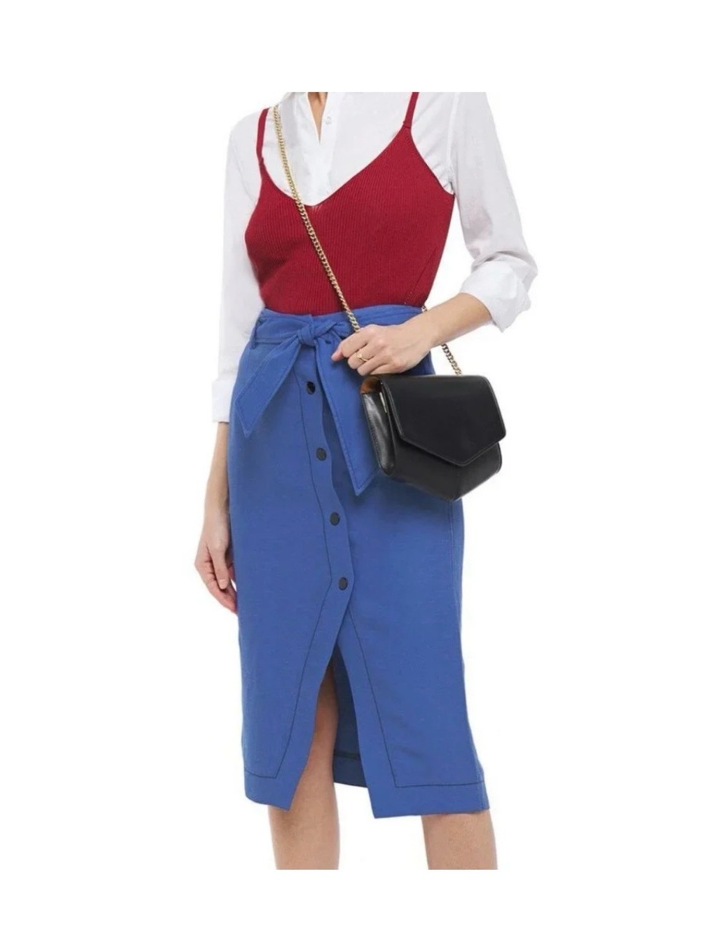 Sandro Paris Debyh Blue Wrap Front Button Midi Skirt size 0 - Picture 2 of 4